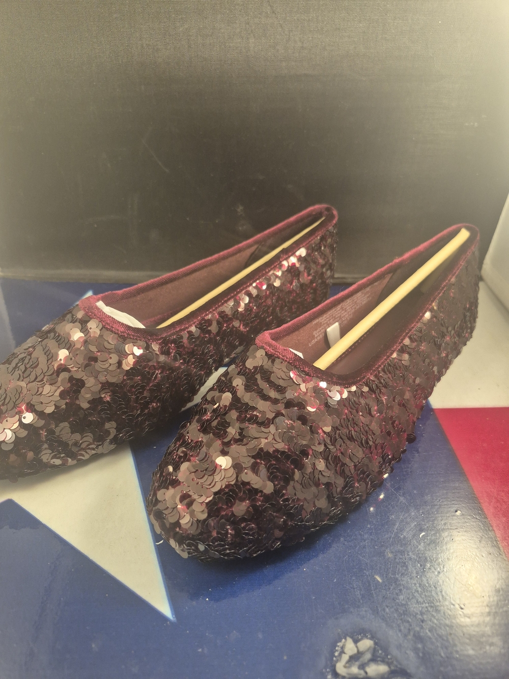Zara Burgundy Sequin Ballet Flats